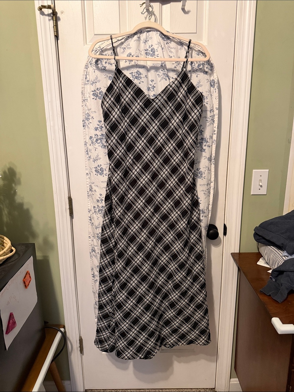 Hatch Black and White Plaid Midi Slip Dress